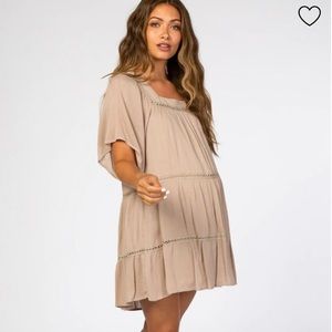 Taupe Crochet Square Neck Maternity Dress. Size M. Never worn